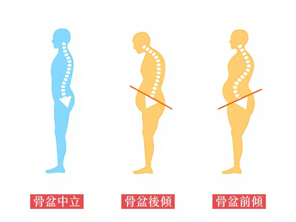 【骨盆正常-前倾-后倾对比图】